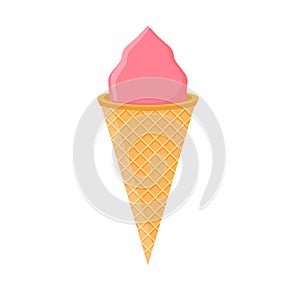 Ice Ñream Ñone pink flavor dairy vector icon. Colorful summer isolated white food waffle vanilla. Creamy sweet gelato